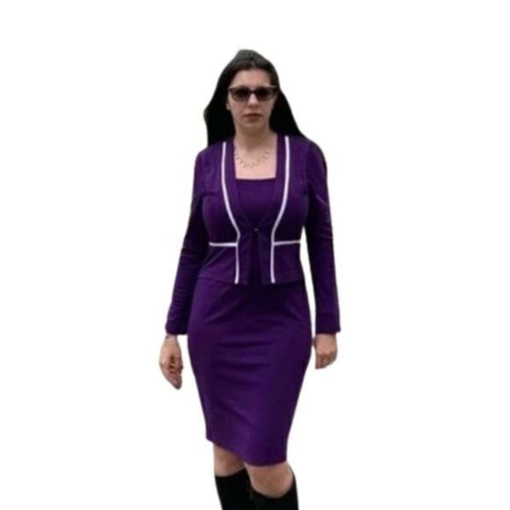 Long Sleeves Purple Semi-formal Fitted Dress MEDIUM